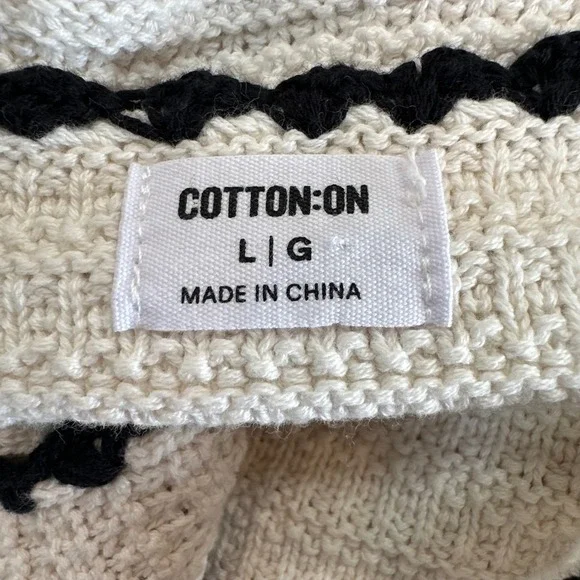 Cotton On Knit Crop Top Women Large Cream Black Scalloped Trim Coastal Summer - Picture 5 of 15